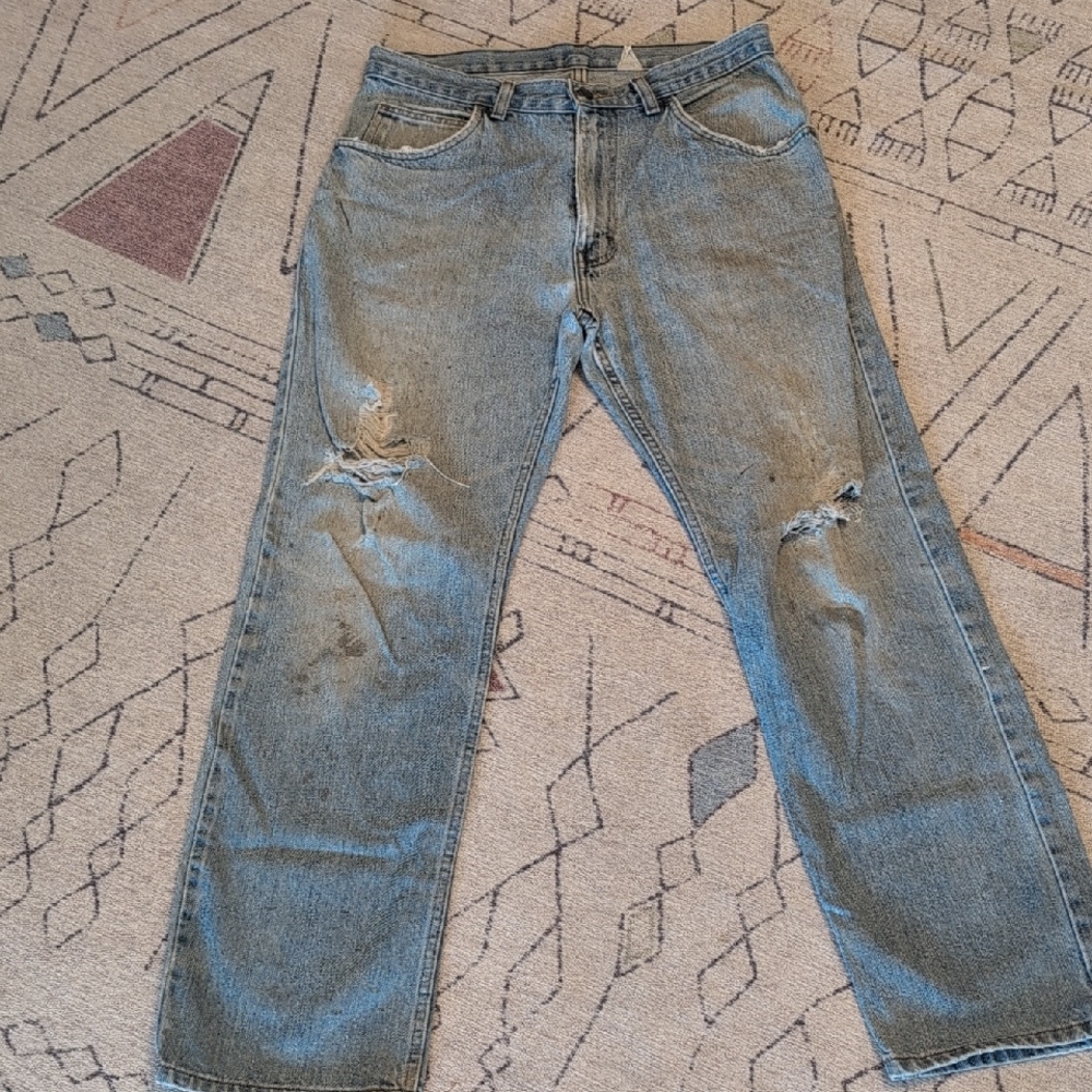 Vintage Key Distressed Boyfriend Jeans in Light Blue